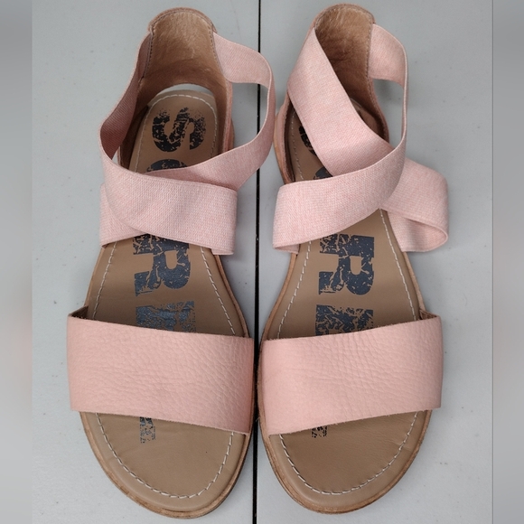 Sorel Ella Pink Leather Canvas Cross Strappy Slip On Flat Sandals Sz 8.5 - Picture 10 of 13